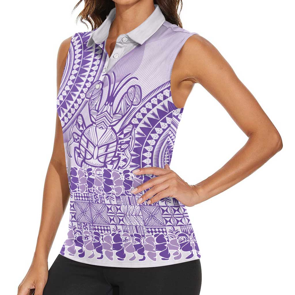 Purple Niue Language Week Women Sleeveless Polo Shirt The Rock Coconut Crab - Siapo Pattern LT14 - Polynesian Pride