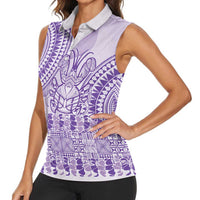 Purple Niue Language Week Women Sleeveless Polo Shirt The Rock Coconut Crab - Siapo Pattern LT14 - Polynesian Pride