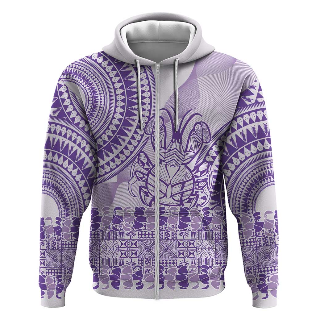 Purple Niue Language Week Zip Hoodie The Rock Coconut Crab - Siapo Pattern