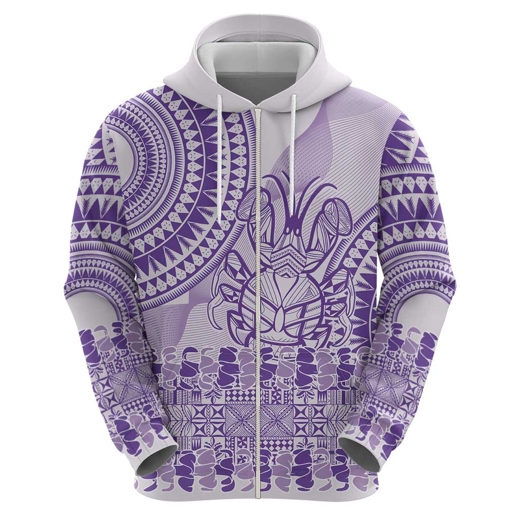 Purple Niue Language Week Zip Hoodie The Rock Coconut Crab - Siapo Pattern