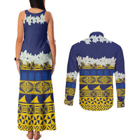 Tokelau Language Week Couples Matching Tank Maxi Dress and Long Sleeve Button Shirt Tokelauan Tuluma With Gardenia Thunbergia