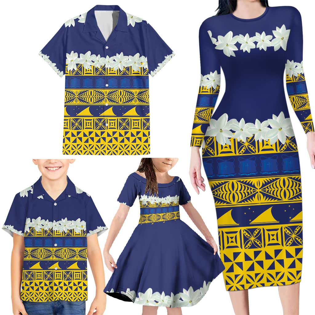 Tokelau Language Week Family Matching Long Sleeve Bodycon Dress and Hawaiian Shirt Tokelauan Tuluma With Gardenia Thunbergia