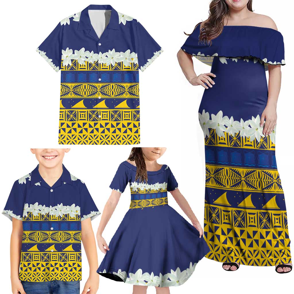 Tokelau Language Week Family Matching Off Shoulder Maxi Dress and Hawaiian Shirt Tokelauan Tuluma With Gardenia Thunbergia