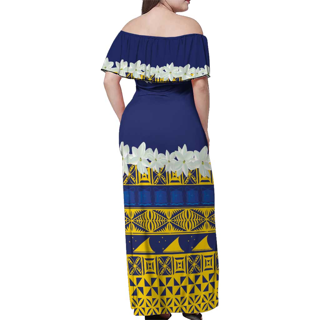 Tokelau Language Week Family Matching Off Shoulder Maxi Dress and Hawaiian Shirt Tokelauan Tuluma With Gardenia Thunbergia