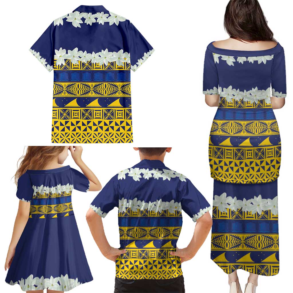 Tokelau Language Week Family Matching Puletasi and Hawaiian Shirt Tokelauan Tuluma With Gardenia Thunbergia