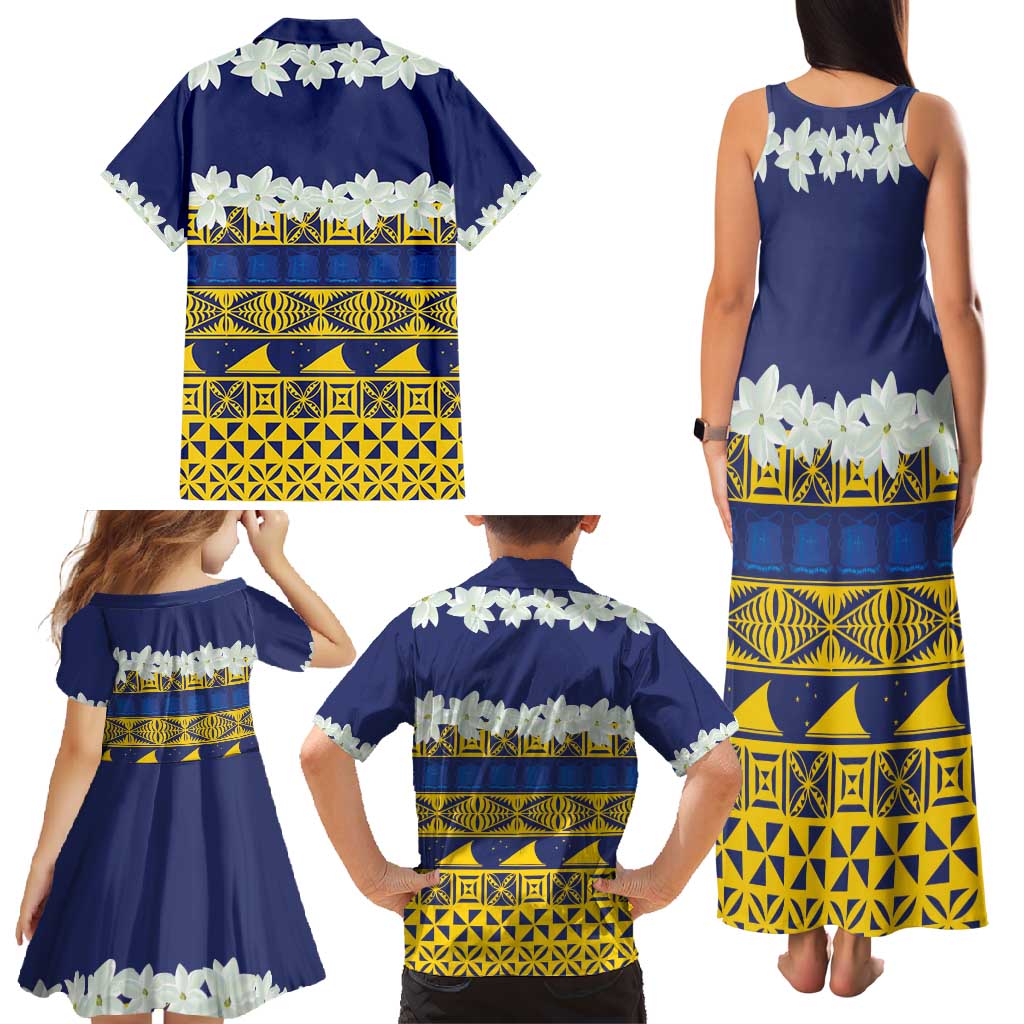 Tokelau Language Week Family Matching Tank Maxi Dress and Hawaiian Shirt Tokelauan Tuluma With Gardenia Thunbergia