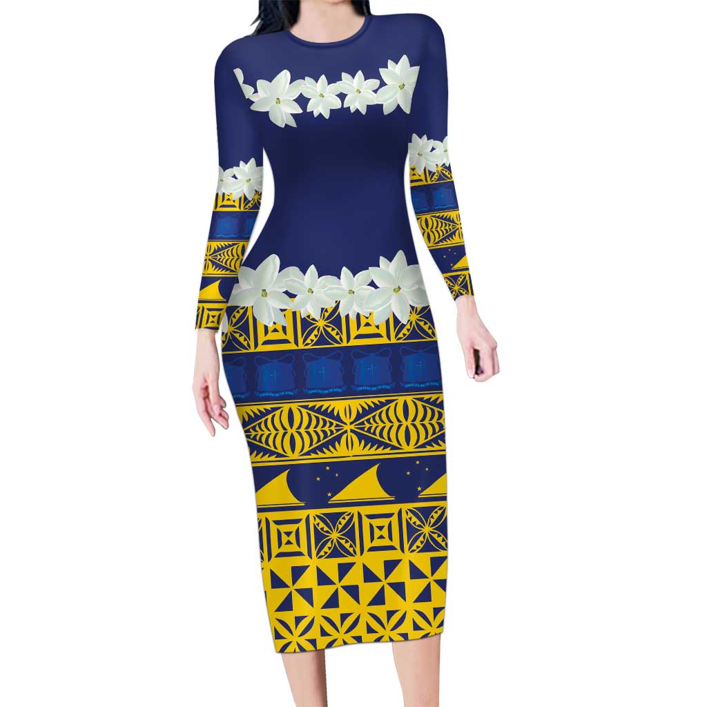 Tokelau Language Week Long Sleeve Bodycon Dress Tokelauan Tuluma With Gardenia Thunbergia