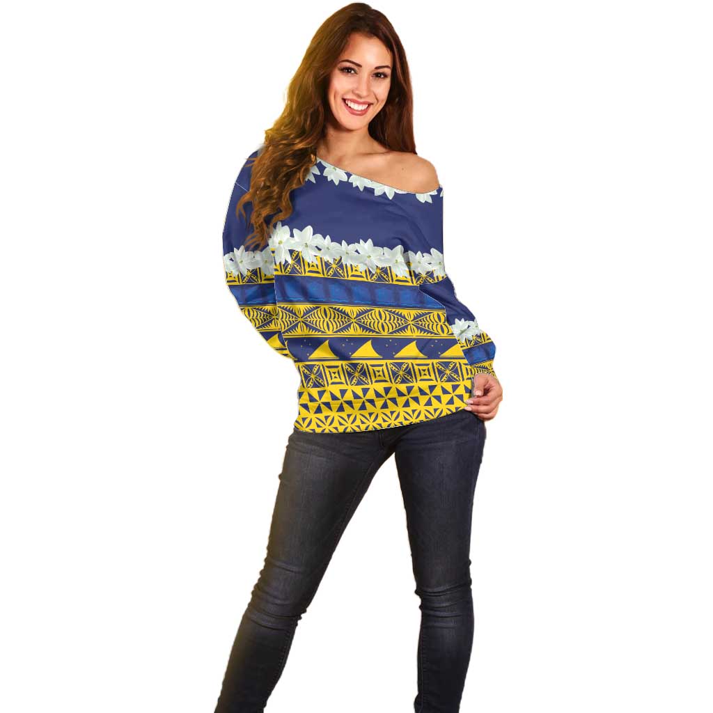 Tokelau Language Week Off Shoulder Sweater Tokelauan Tuluma With Gardenia Thunbergia