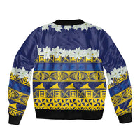 Tokelau Language Week Sleeve Zip Bomber Jacket Tokelauan Tuluma With Gardenia Thunbergia