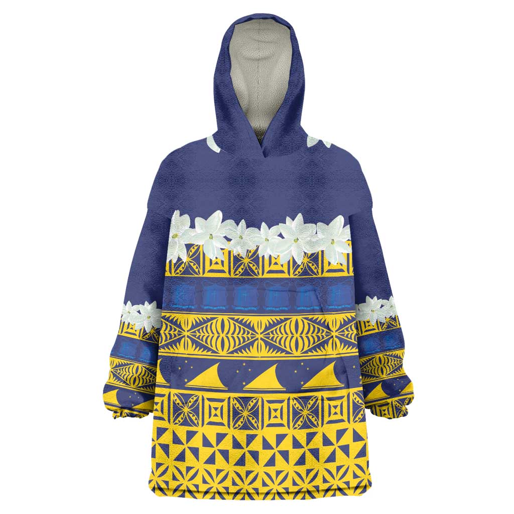 Tokelau Language Week Wearable Blanket Hoodie Tokelauan Tuluma With Gardenia Thunbergia