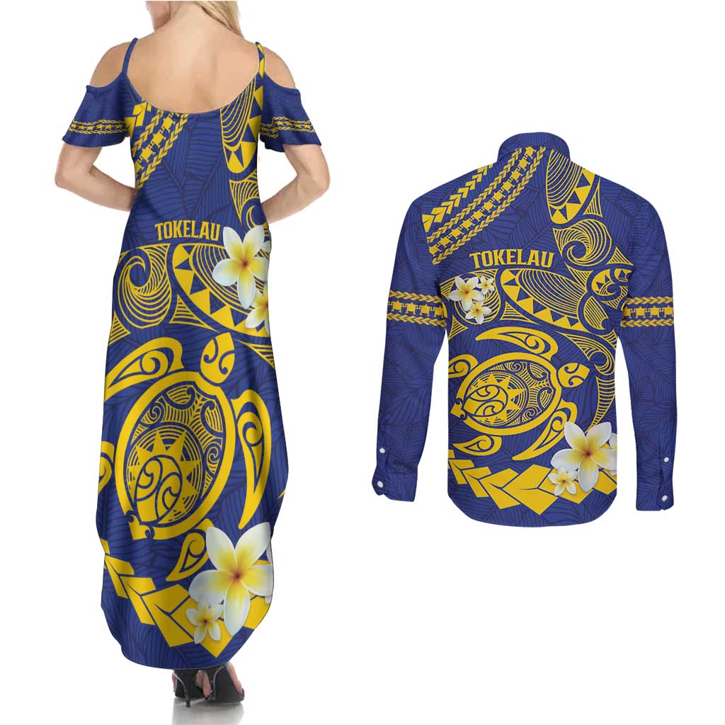 Te Vaiaho o te Gagana Tokelau Couples Matching Summer Maxi Dress and Long Sleeve Button Shirt Polynesian Turtle - Malo Ni!
