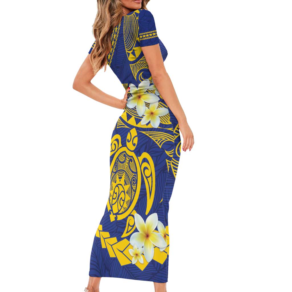 Te Vaiaho o te Gagana Tokelau Short Sleeve Bodycon Dress Polynesian Turtle - Malo Ni!