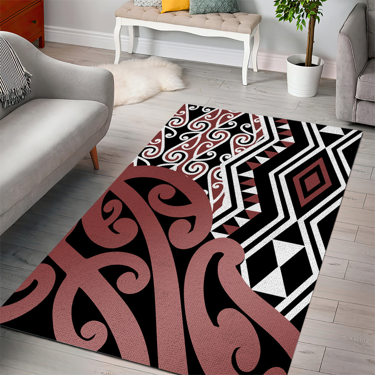 New Zealand Area Rug Aotearoa Kowhaiwhai Mix Taniko Art LT14 - Polynesian Pride