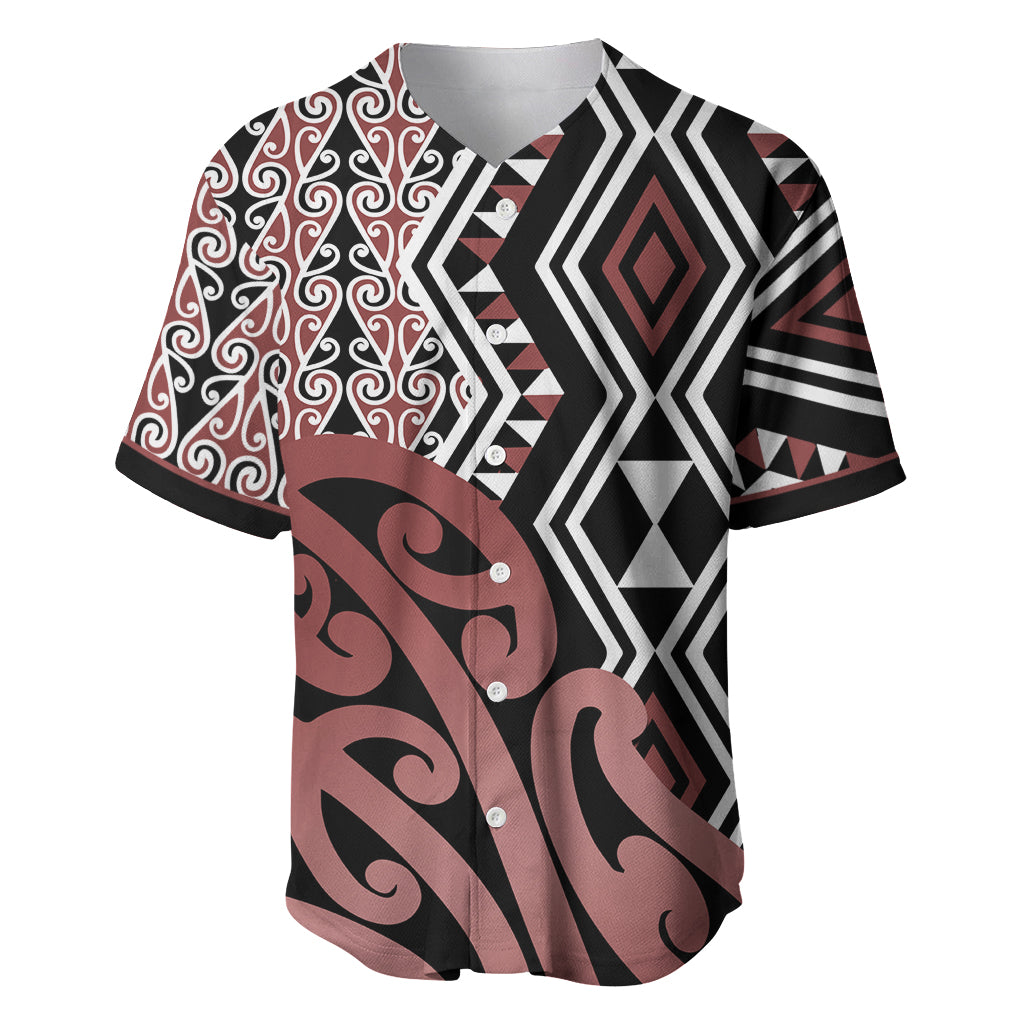 New Zealand Baseball Jersey Aotearoa Kowhaiwhai Mix Taniko Art LT14 Brown - Polynesian Pride