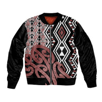 New Zealand Bomber Jacket Aotearoa Kowhaiwhai Mix Taniko Art LT14 Unisex Brown - Polynesian Pride