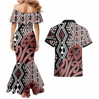 New Zealand Couples Matching Mermaid Dress and Hawaiian Shirt Aotearoa Kowhaiwhai Mix Taniko Art LT14 - Polynesian Pride