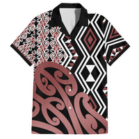 New Zealand Family Matching Off Shoulder Short Dress and Hawaiian Shirt Aotearoa Kowhaiwhai Mix Taniko Art LT14 Dad's Shirt - Short Sleeve Brown - Polynesian Pride