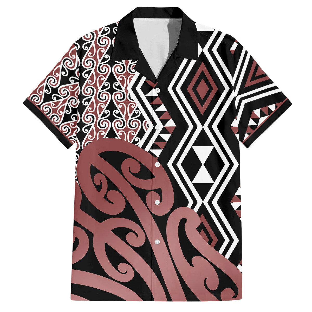 New Zealand Family Matching Puletasi Dress and Hawaiian Shirt Aotearoa Kowhaiwhai Mix Taniko Art LT14 Dad's Shirt - Short Sleeve Brown - Polynesian Pride