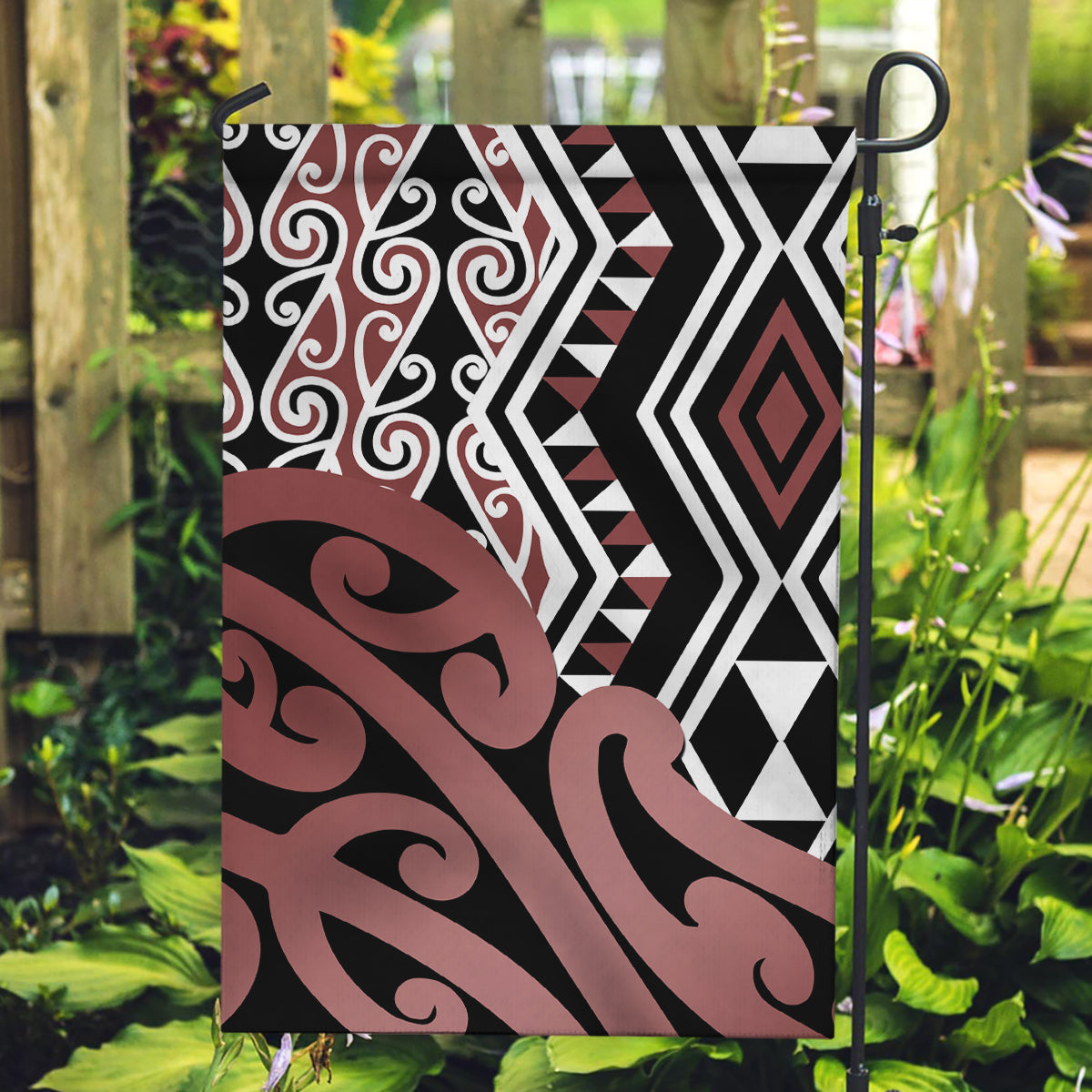 New Zealand Garden Flag Aotearoa Kowhaiwhai Mix Taniko Art LT14 Garden Flag Brown - Polynesian Pride