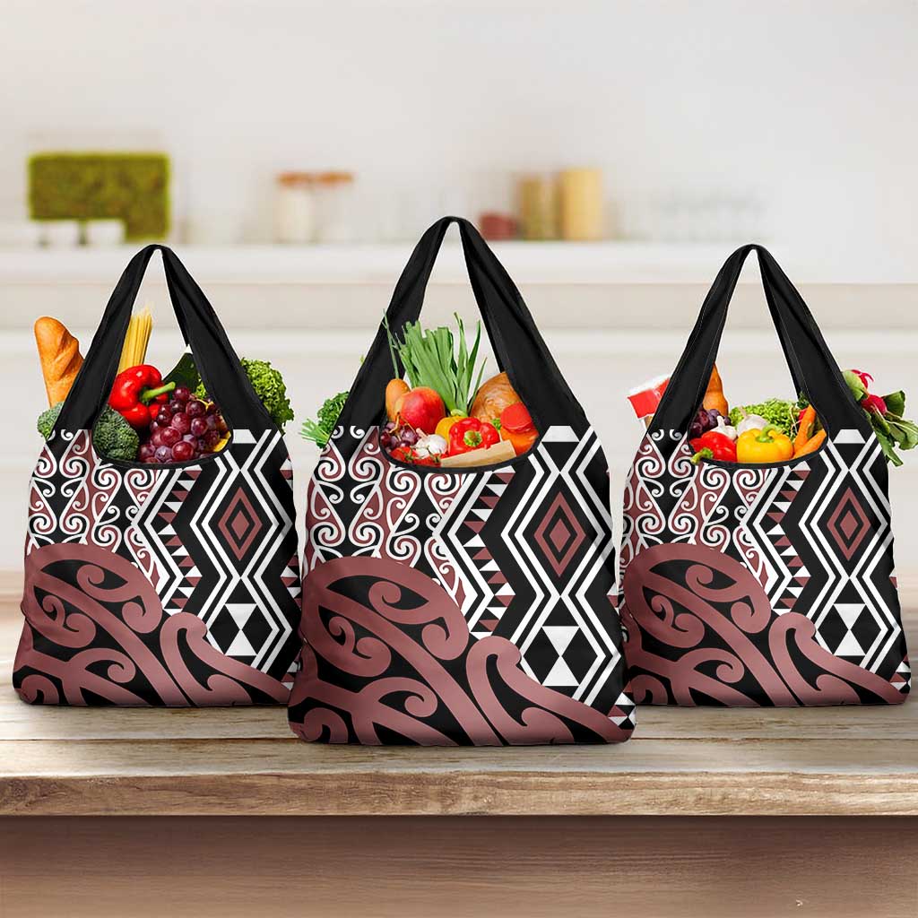 New Zealand Grocery Bag Aotearoa Kowhaiwhai Mix Taniko Art LT14 3-pack One Size Brown - Polynesian Pride