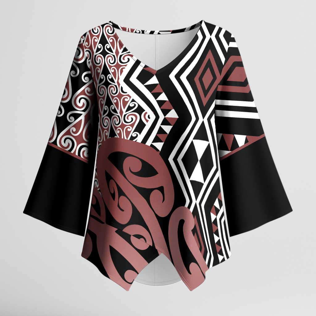 New Zealand Kimono Sleeve Blouse Aotearoa Kowhaiwhai Mix Taniko Art - Polynesian Pride