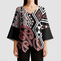 New Zealand Kimono Sleeve Blouse Aotearoa Kowhaiwhai Mix Taniko Art - Polynesian Pride