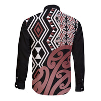 New Zealand Long Sleeve Button Shirt Aotearoa Kowhaiwhai Mix Taniko Art LT14 - Polynesian Pride