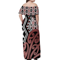 New Zealand Off Shoulder Maxi Dress Aotearoa Kowhaiwhai Mix Taniko Art LT14 - Polynesian Pride