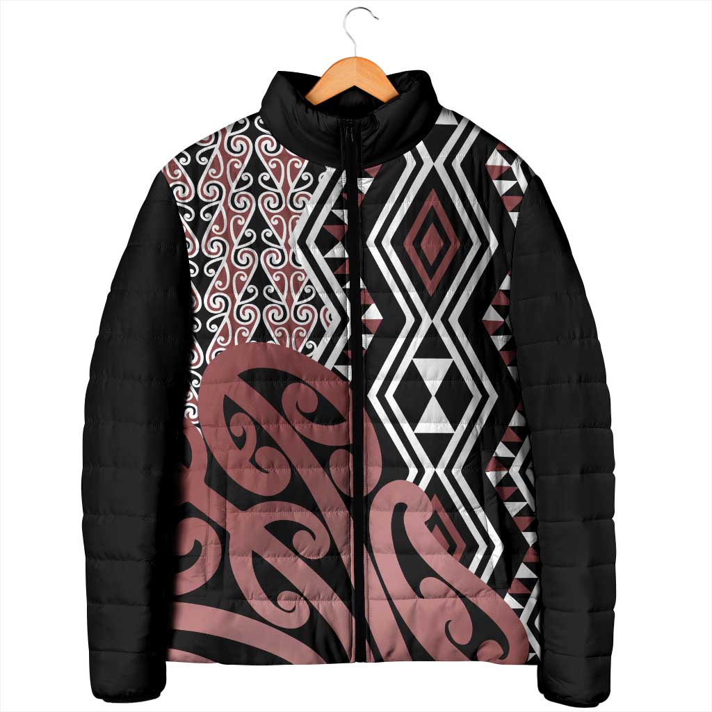 New Zealand Padded Jacket Aotearoa Kowhaiwhai Mix Taniko Art - Polynesian Pride