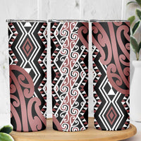 New Zealand Skinny Tumbler Aotearoa Kowhaiwhai Mix Taniko Art - Brown