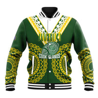 Custom Avaiki Cook Islands Rugby Baseball Jacket Kuki Airani Tatau Green - Polynesian Pride