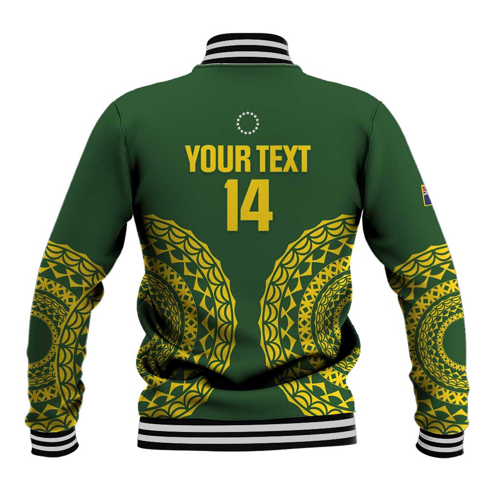 Custom Avaiki Cook Islands Rugby Baseball Jacket Kuki Airani Tatau Green - Polynesian Pride