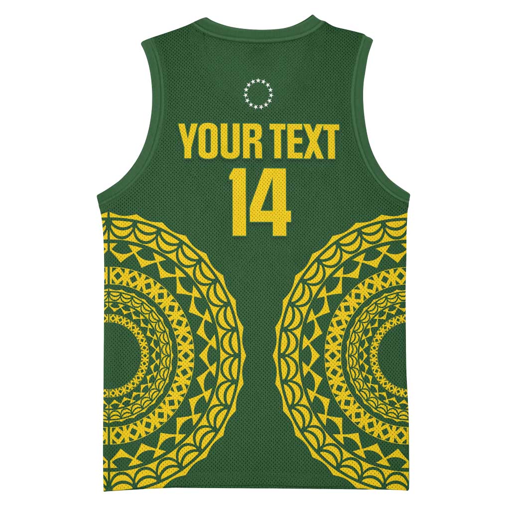 Custom Avaiki Cook Islands Rugby Basketball Jersey Kuki Airani Tatau Green - Polynesian Pride