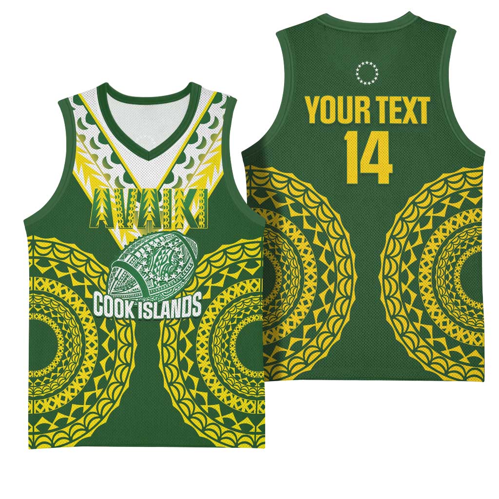 Custom Avaiki Cook Islands Rugby Basketball Jersey Kuki Airani Tatau Green - Polynesian Pride