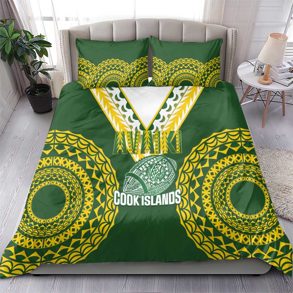 Avaiki Cook Islands Rugby Bedding Set Kuki Airani Tatau Green - Polynesian Pride