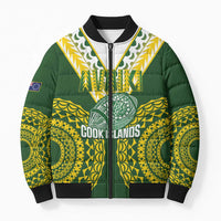 Custom Avaiki Cook Islands Rugby Bomber Puffer Jacket Kuki Airani Tatau Green - Polynesian Pride