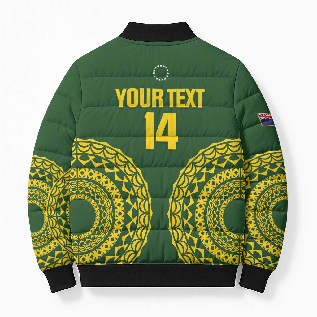 Custom Avaiki Cook Islands Rugby Bomber Puffer Jacket Kuki Airani Tatau Green - Polynesian Pride