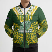 Custom Avaiki Cook Islands Rugby Bomber Puffer Jacket Kuki Airani Tatau Green - Polynesian Pride