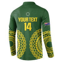 Custom Avaiki Cook Islands Rugby Button Sweatshirt Kuki Airani Tatau Green - Polynesian Pride