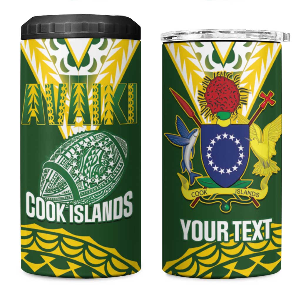 Custom Avaiki Cook Islands Rugby 4 in 1 Can Cooler Tumbler Kuki Airani Tatau Green - Polynesian Pride
