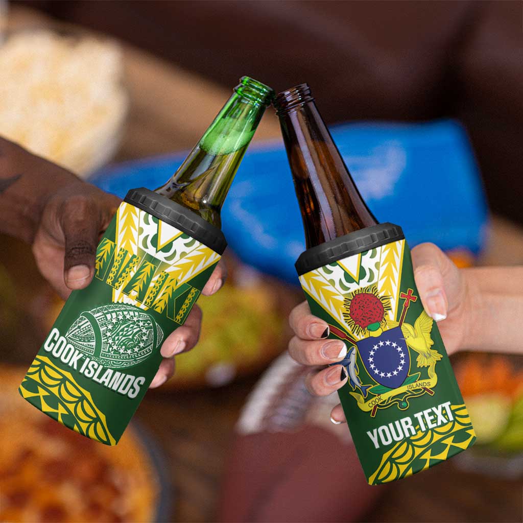 Custom Avaiki Cook Islands Rugby 4 in 1 Can Cooler Tumbler Kuki Airani Tatau Green - Polynesian Pride