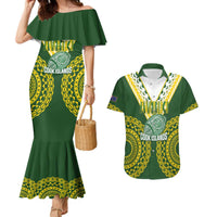 Custom Avaiki Cook Islands Rugby Couples Matching Mermaid Dress and Hawaiian Shirt Kuki Airani Tatau Green - Polynesian Pride