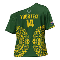 Custom Avaiki Cook Islands Rugby Cross Shoulder Shirt Kuki Airani Tatau Green - Polynesian Pride