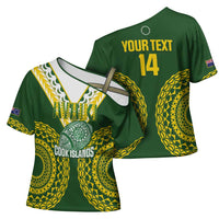 Custom Avaiki Cook Islands Rugby Cross Shoulder Shirt Kuki Airani Tatau Green - Polynesian Pride