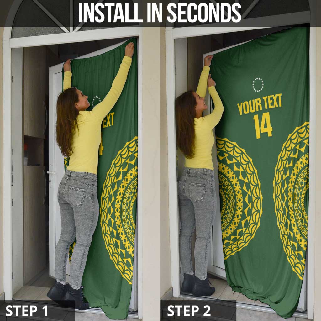 Custom Avaiki Cook Islands Rugby Door Cover Kuki Airani Tatau Green - Polynesian Pride