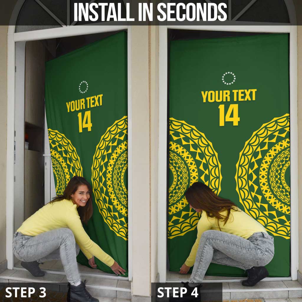 Custom Avaiki Cook Islands Rugby Door Cover Kuki Airani Tatau Green - Polynesian Pride