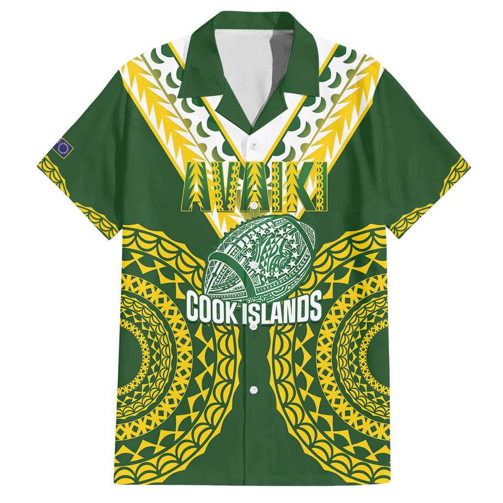 Custom Avaiki Cook Islands Rugby Family Matching Long Sleeve Bodycon Dress and Hawaiian Shirt Kuki Airani Tatau Green - Polynesian Pride