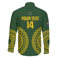 Custom Avaiki Cook Islands Rugby Family Matching Long Sleeve Bodycon Dress and Hawaiian Shirt Kuki Airani Tatau Green - Polynesian Pride