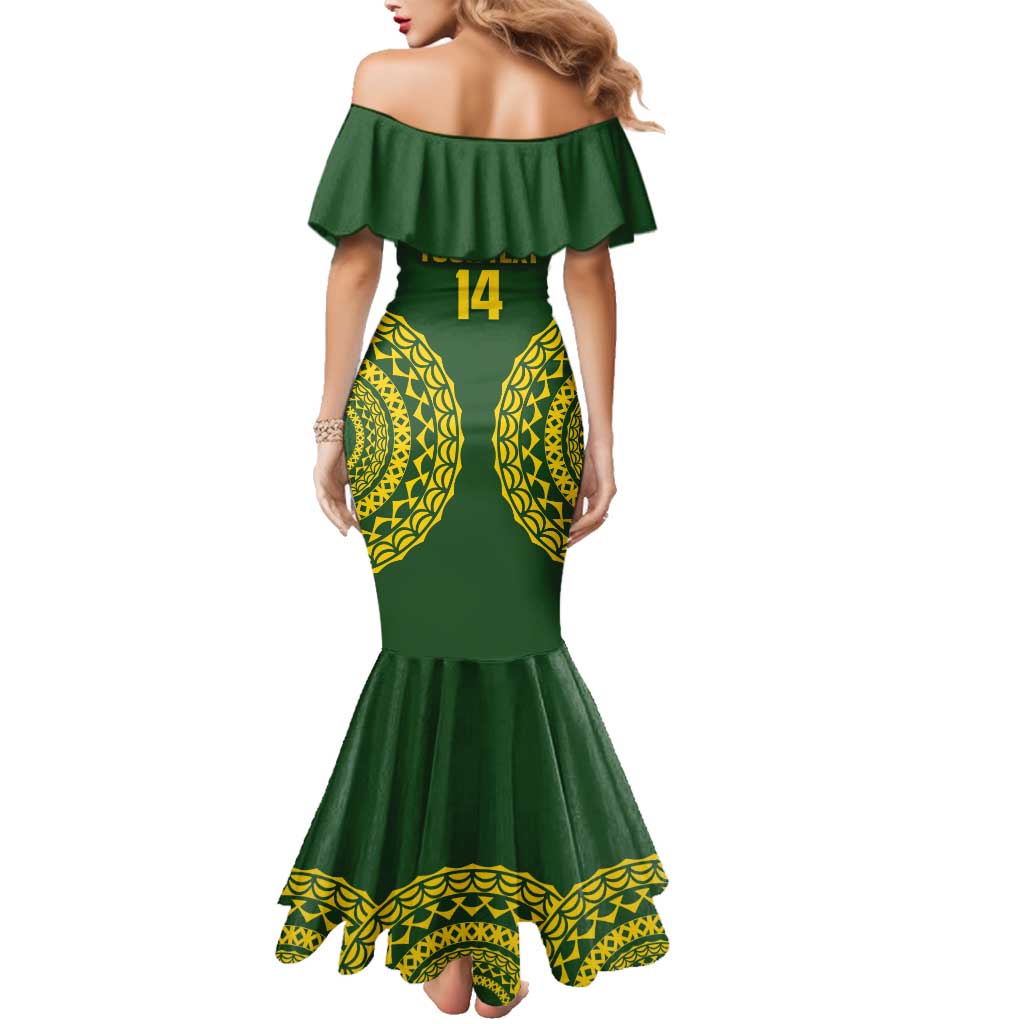 Custom Avaiki Cook Islands Rugby Family Matching Mermaid Dress and Hawaiian Shirt Kuki Airani Tatau Green - Polynesian Pride