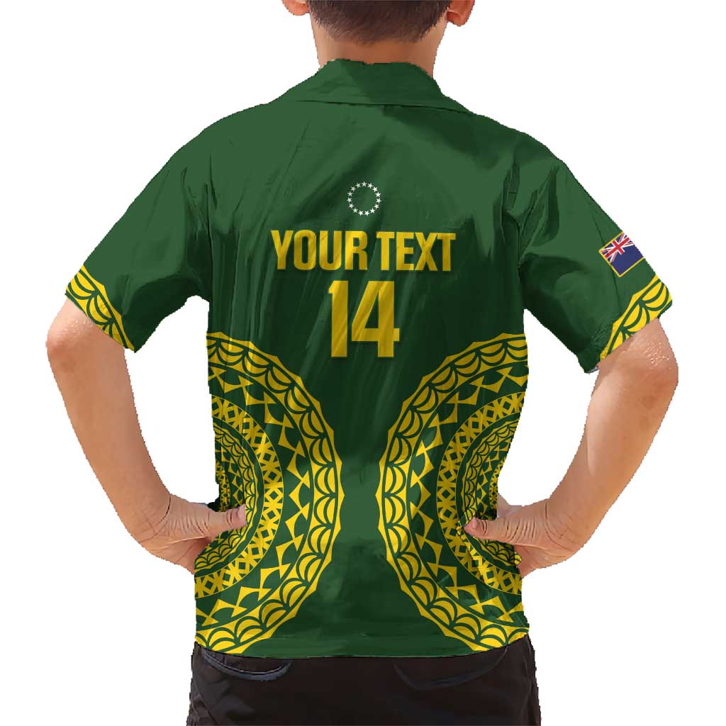 Custom Avaiki Cook Islands Rugby Family Matching Off The Shoulder Long Sleeve Dress and Hawaiian Shirt Kuki Airani Tatau Green - Polynesian Pride